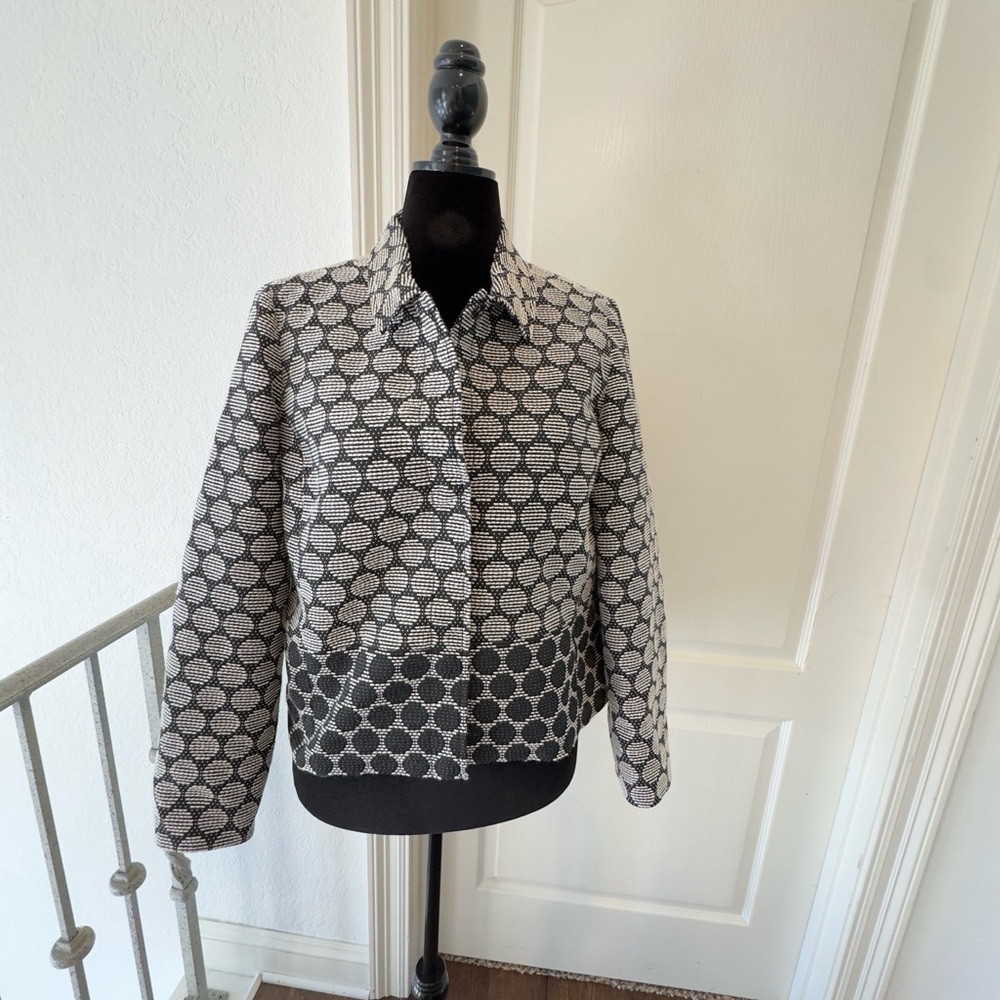 NWT Chico's Sz 1 Black and White Polka Dot Jacquard Jacket